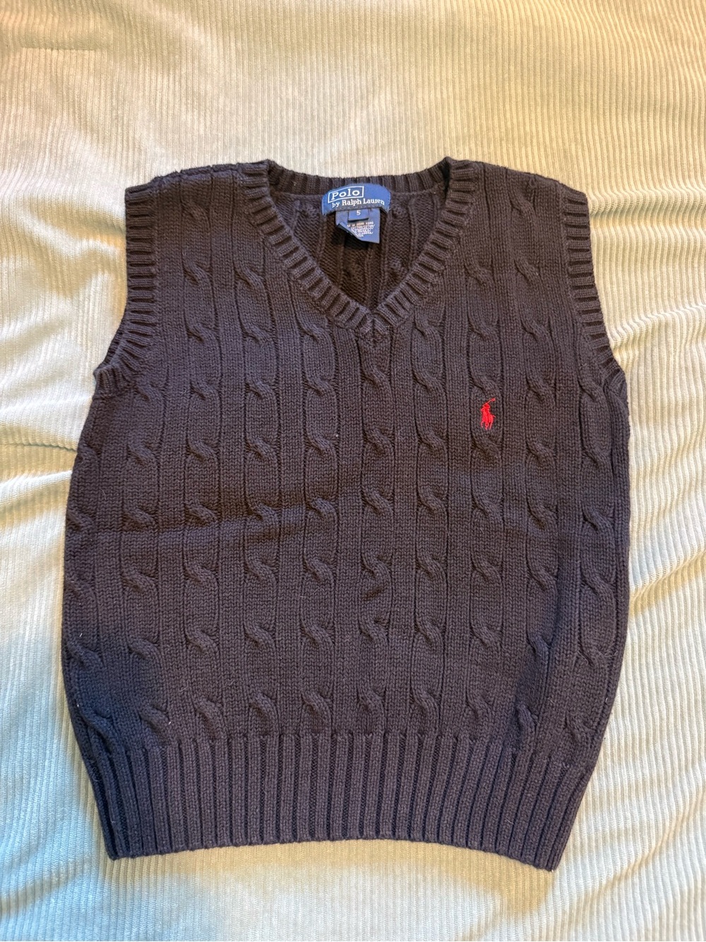 Polo by Ralph Lauren Black Cable-Knit V-Neck Sweater Vest with Red Pony